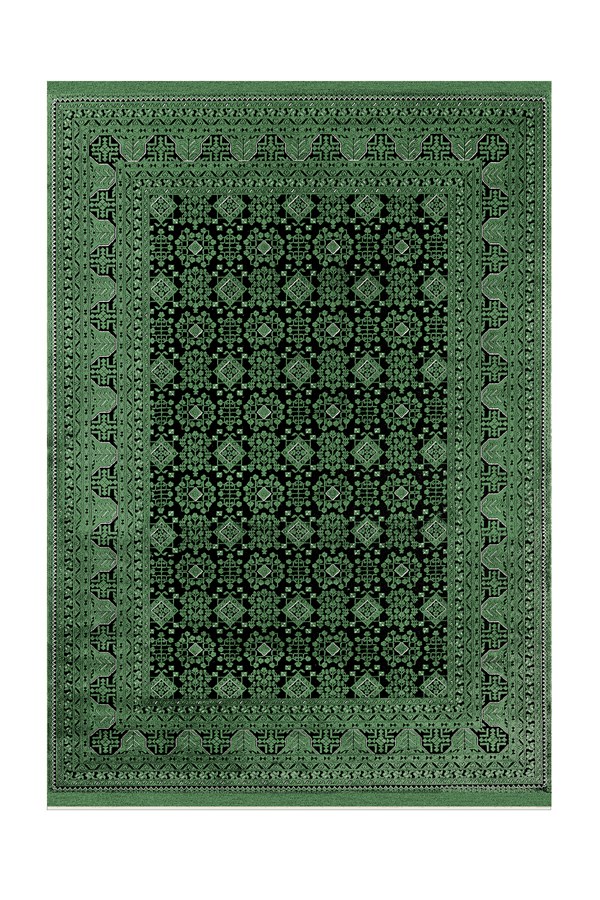 Dijital Baskılı Yıkanabilir Yeşil Renkli Siyah Desenli Kaymaz Taban Halı