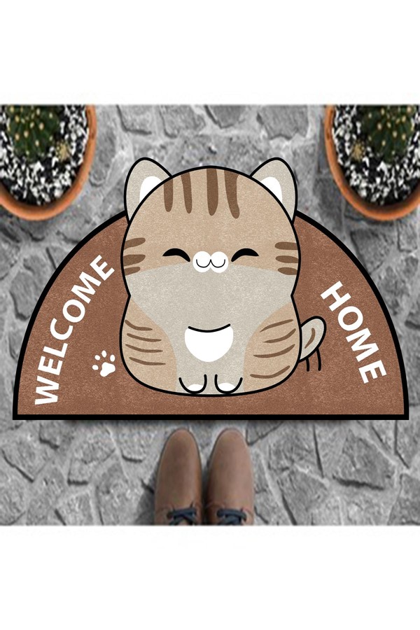Dekoratif Dijital Baskılı Kedi Desenli Kapı Önü Paspası