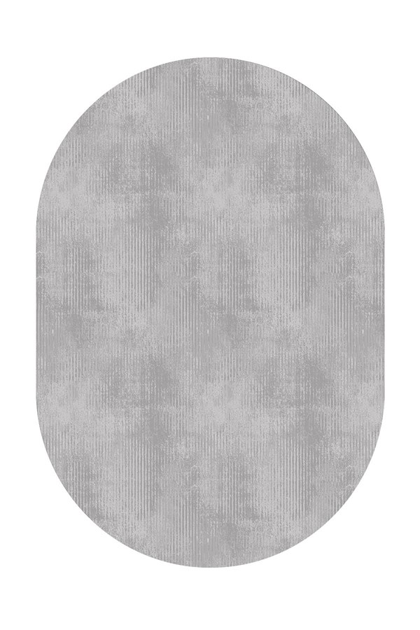Dijital Baskılı Yıkanabilir Gri Renkli Desenli Oval Kaymaz Taban Halı