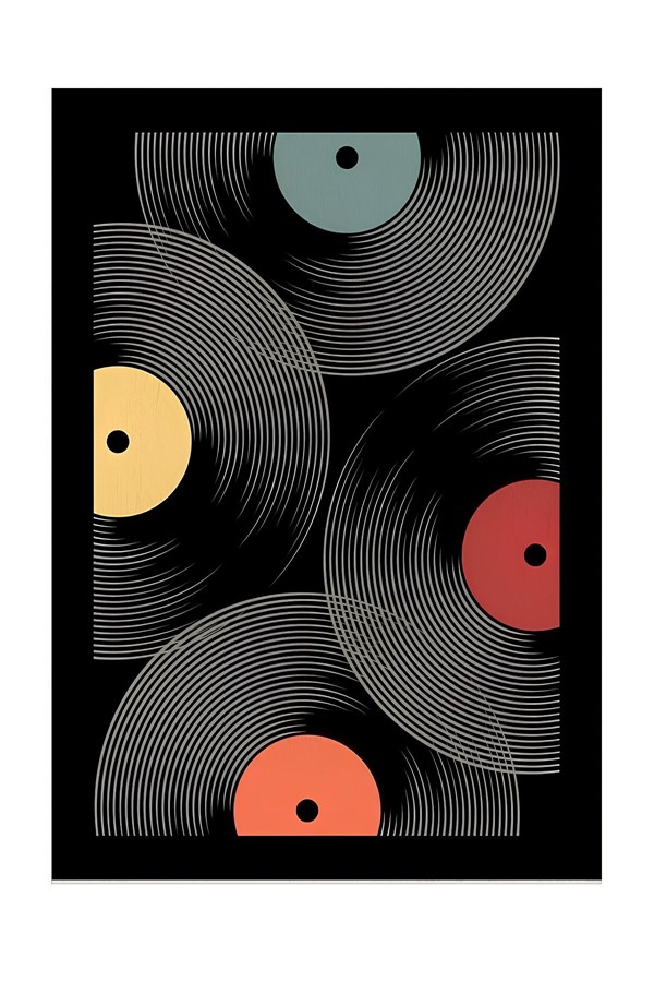 Dijital Baskılı Yıkanabilir Müzik Plak Desen Kaymaz Taban Halı