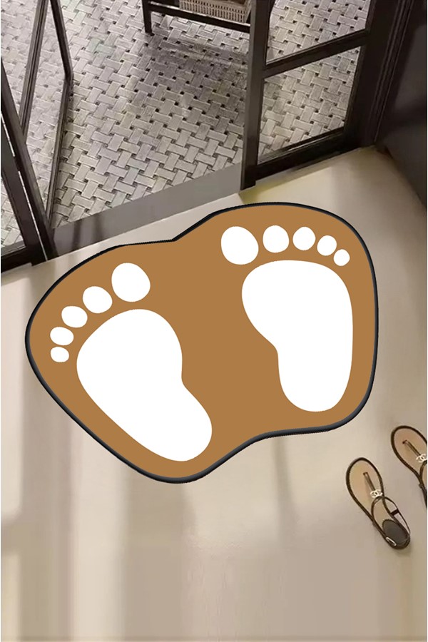 Dekoratif Dijital Baskılı Ayak İzi Desenli Banyo Paspası