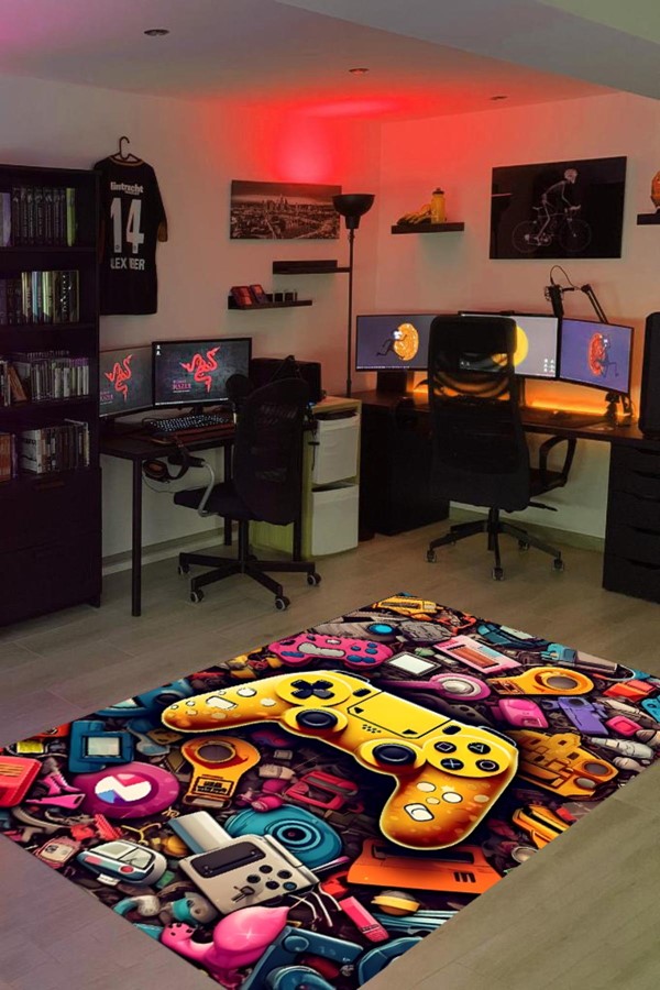 Dijital Baskı Yıkanabilir Oyun Konsolu Desenli Gamer Halı