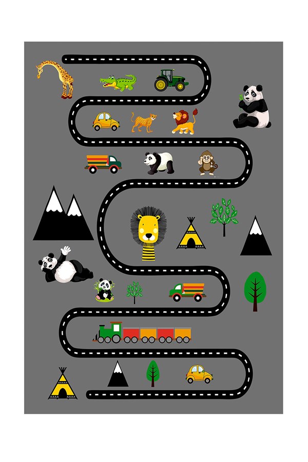 Dijital Baskılı Yıkanabilir Kaymaz Taban Trafik Yollu Desenli Çocuk Odası Halısı