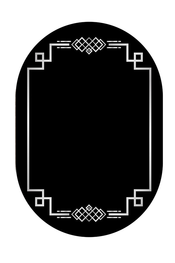 Dijital Baskılı Yıkanabilir Siyah Üçgen Desenli Oval Kaymaz Taban Halı