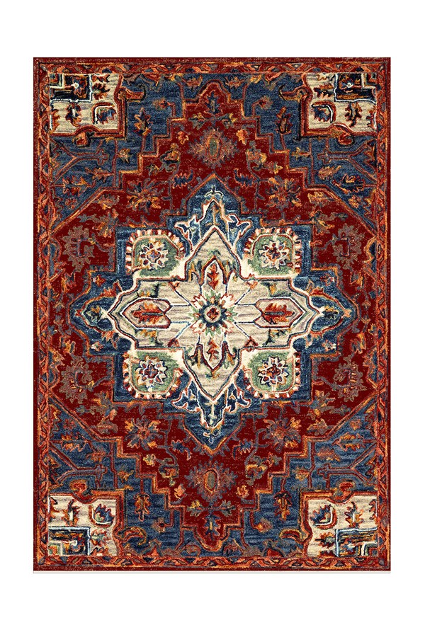 Dijital Baskılı Yıkanabilir bordo Mavi Renkli Vintage Desen Kaymaz Taban Halı