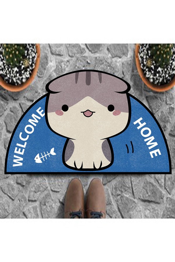 Dekoratif Dijital Baskılı Kedi Desenli Kapı Önü Paspası