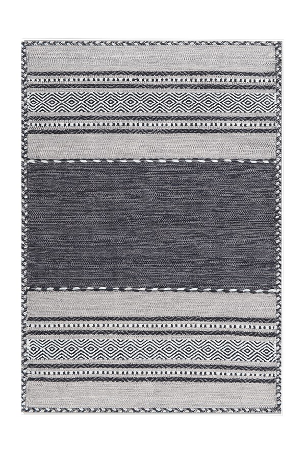 Dijital Baskılı Yıkanabilir Gri Renkli Çizgi Desenli Kaymaz Taban Halı