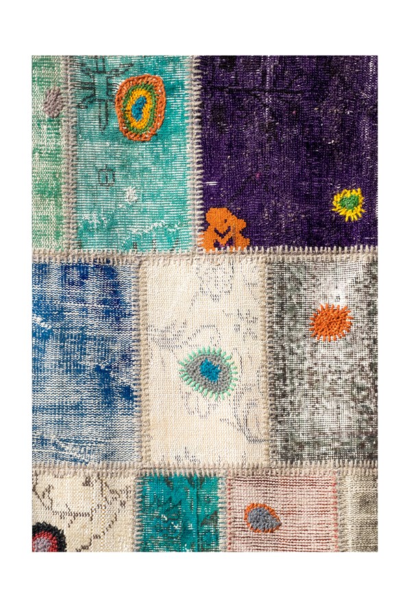 Dijital Baskılı Yıkanabilir Renkli Patchwork Desenli Kaymaz Taban Halı