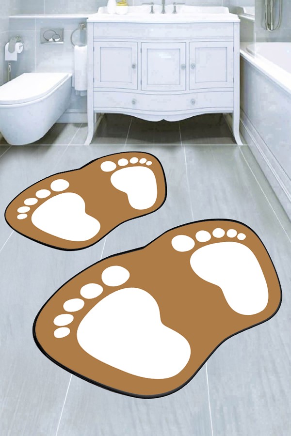 Dekoratif Dijital Baskılı Ayak İzi Desenli Banyo Paspas Takımı