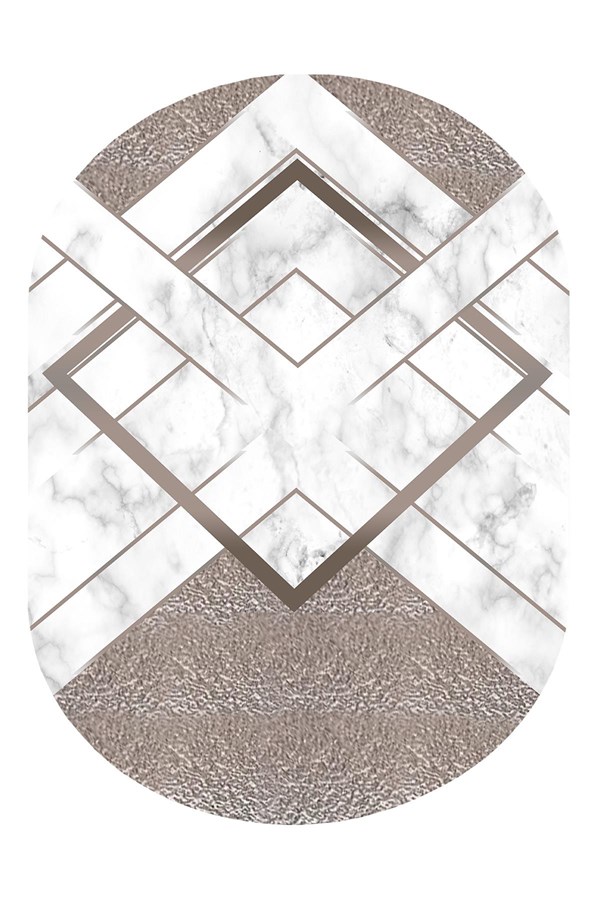 Dijital Baskılı Yıkanabilir Kahverengi Mermer Desenli Oval Kaymaz Taban Halı