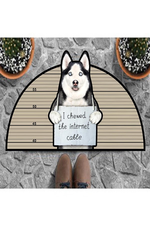 Dekoratif Dijital Baskılı Sibirya Kurdu Köpeği Desenli Kapı Önü Paspası