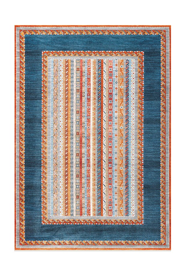 Dijital Baskılı Yıkanabilir Renkli Etnik Desenli Kaymaz Taban Halı