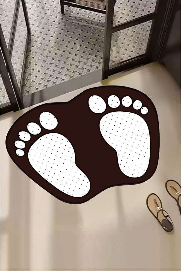Dekoratif Dijital Baskılı Ayak İzi Desenli Banyo Paspası