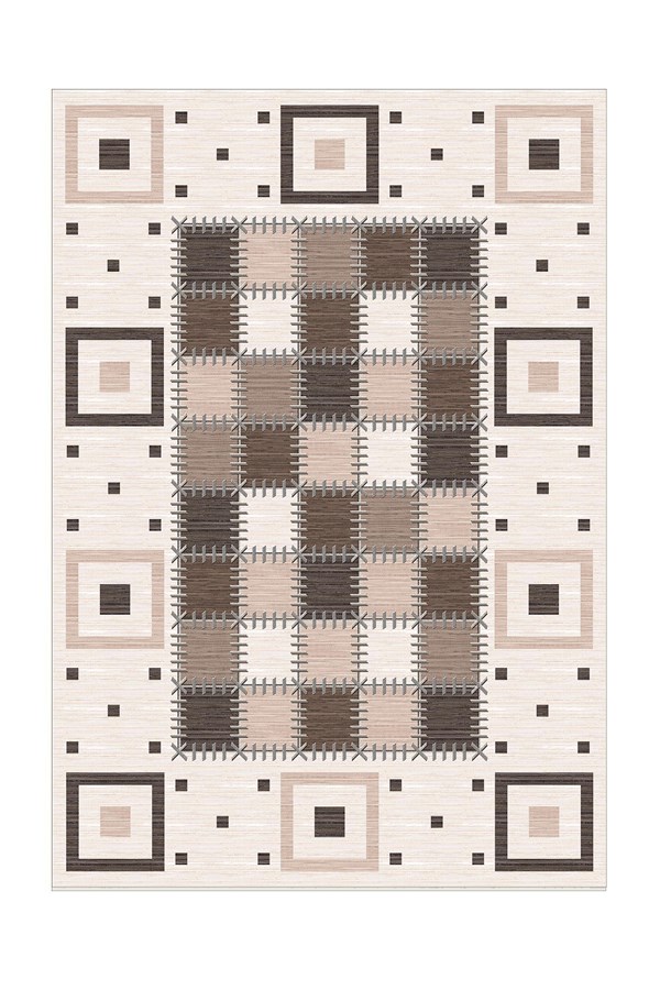 Dijital Baskılı Yıkanabilir Kahverengi Desenli Kaymaz Taban Halı