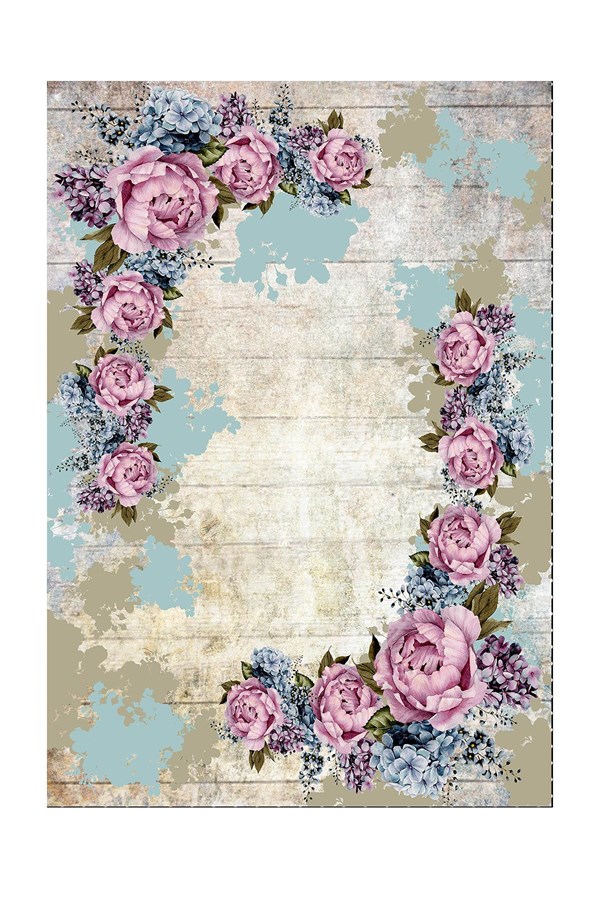 Dijital Baskılı Yıkanabilir Pembe Gül Desenli Kaymaz Taban Mutfak Halısı