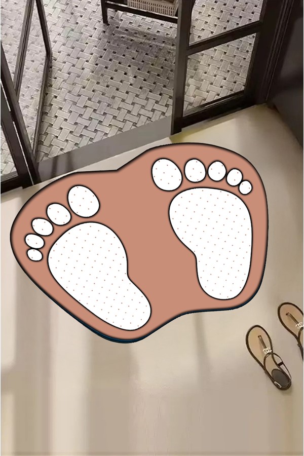 Dekoratif Dijital Baskılı Ayak İzi Desenli Banyo Paspası