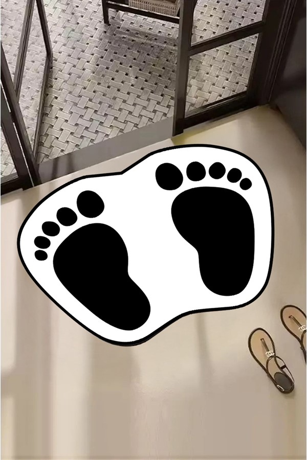 Dekoratif Dijital Baskılı Ayak İzi Desenli Banyo Paspası