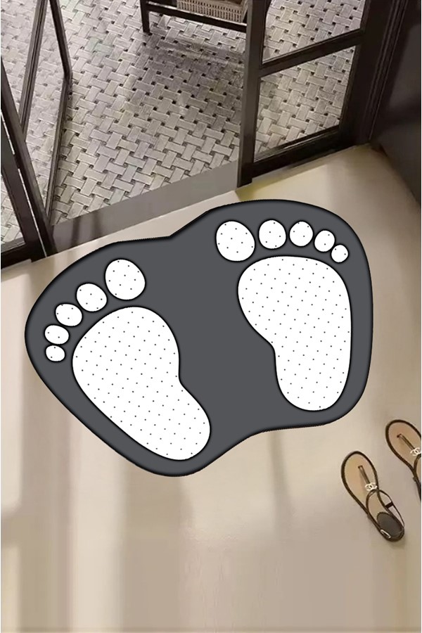 Dekoratif Dijital Baskılı Ayak İzi Desenli Banyo Paspası