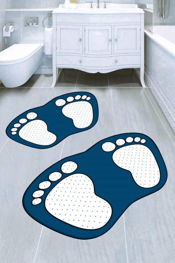 Dekoratif Dijital Baskılı Ayak İzi Desenli Banyo Paspas Takımı