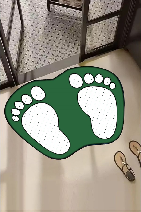 Dekoratif Dijital Baskılı Ayak İzi Desenli Banyo Paspası