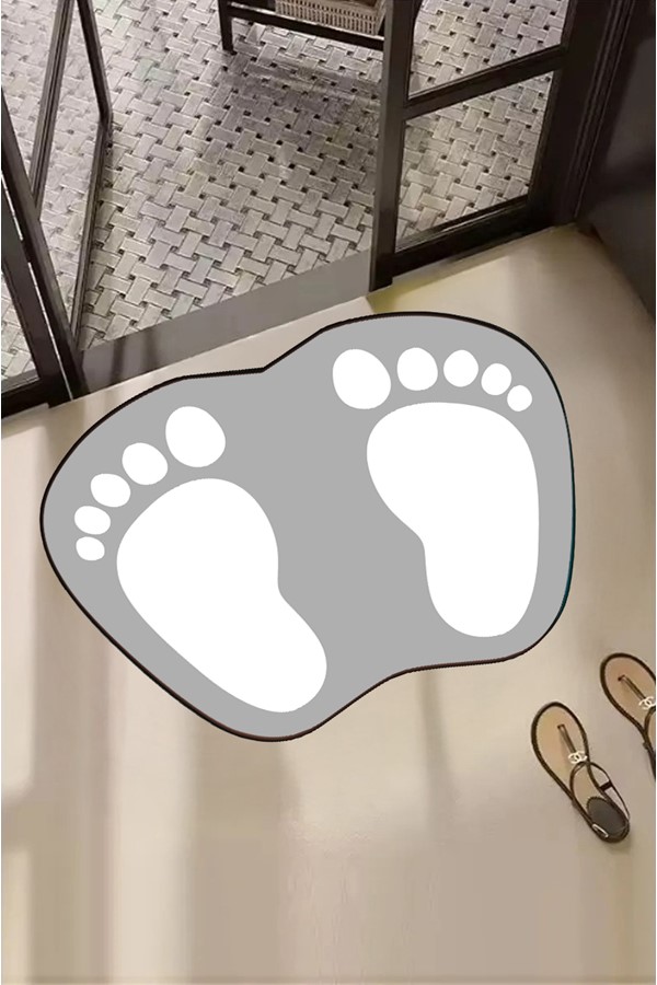 Dekoratif Dijital Baskılı Ayak İzi Desenli Banyo Paspası