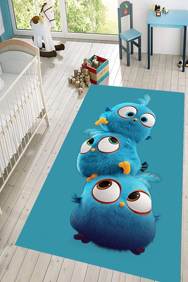 Dijital Baskılı Yıkanabilir Kaymaz Taban Angry Birds Desenli Çocuk Odası Halısı