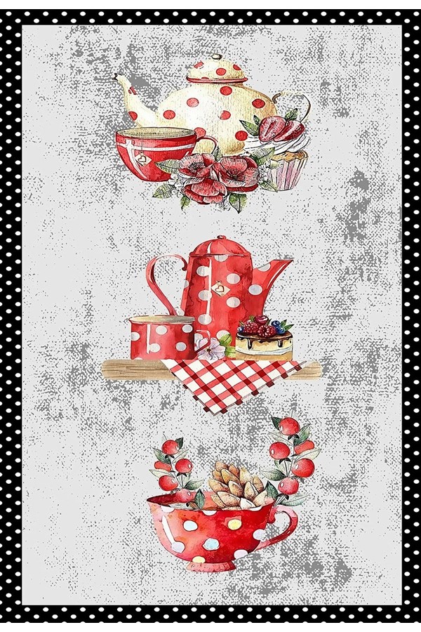 Dijital Baskılı Çaydanlık Desenli Kaymaz Taban Mutfak Halısı