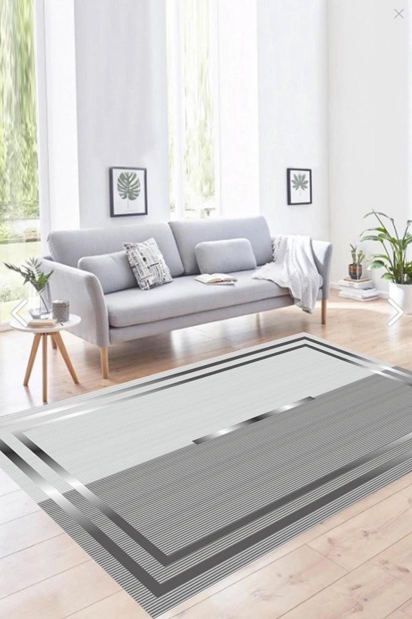 Dijital Baskılı Yıkanabilir Gri Desenli Kaymaz Taban Halı