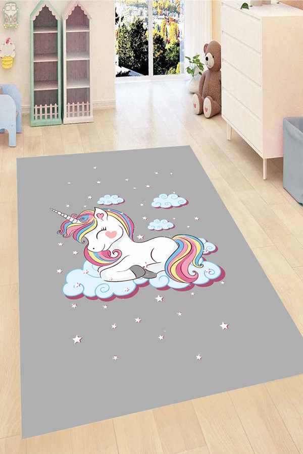 Dijital Baskılı Yıkanabilir Kaymaz Taban Unicorn Desenli Çocuk Odası Halısı