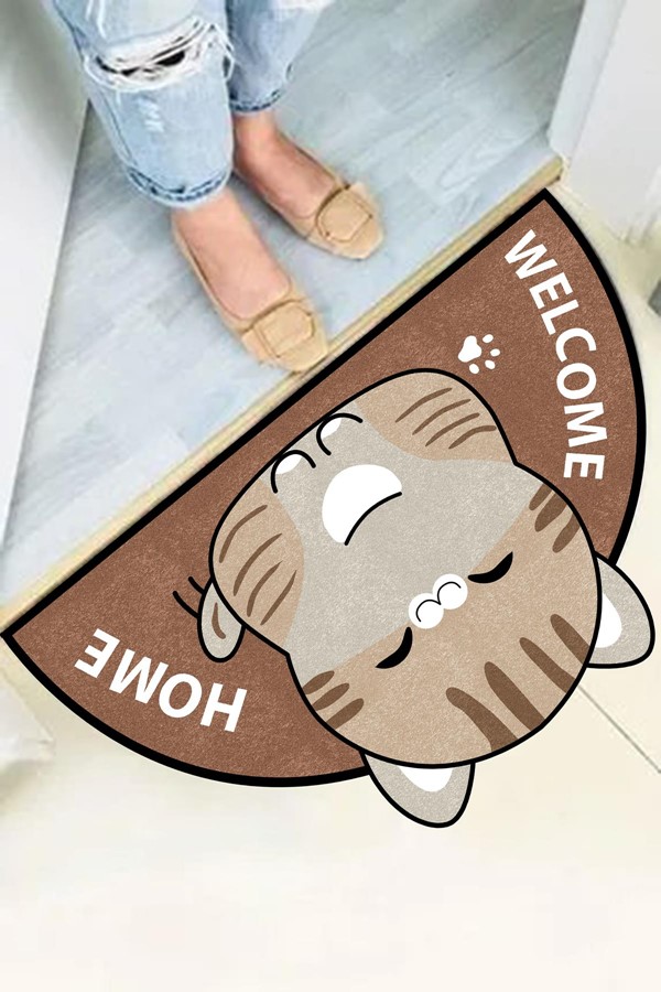 Dekoratif Dijital Baskılı Kedi Desenli Kapı Önü Paspası