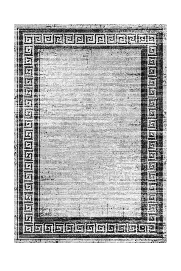Dijital Baskılı Yıkanabilir Modern Desenli Gri Çerçeveli Kaymaz Taban Halı