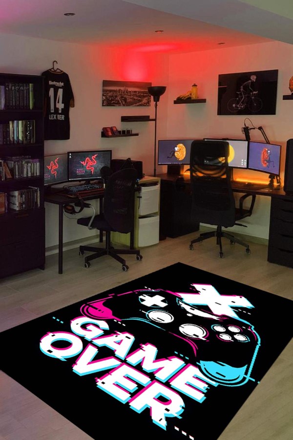 Dijital Baskı Yıkanabilir Game Over Desen Oyuncu Gamer Halı