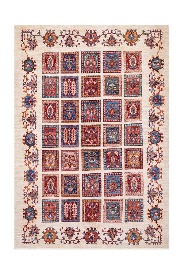 Dijital Baskılı Yıkanabilir Krem Renkli Patchwork Desenli Kaymaz Taban Halı