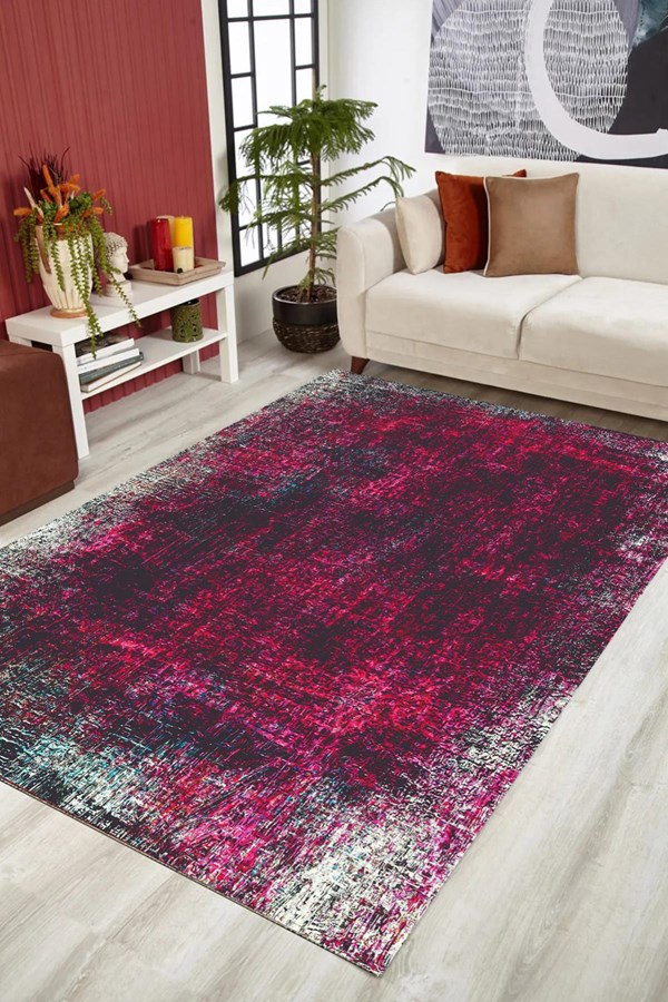 Dijital Baskılı Yıkanabilir Pembe Desenli Modern Kaymaz Taban Halı
