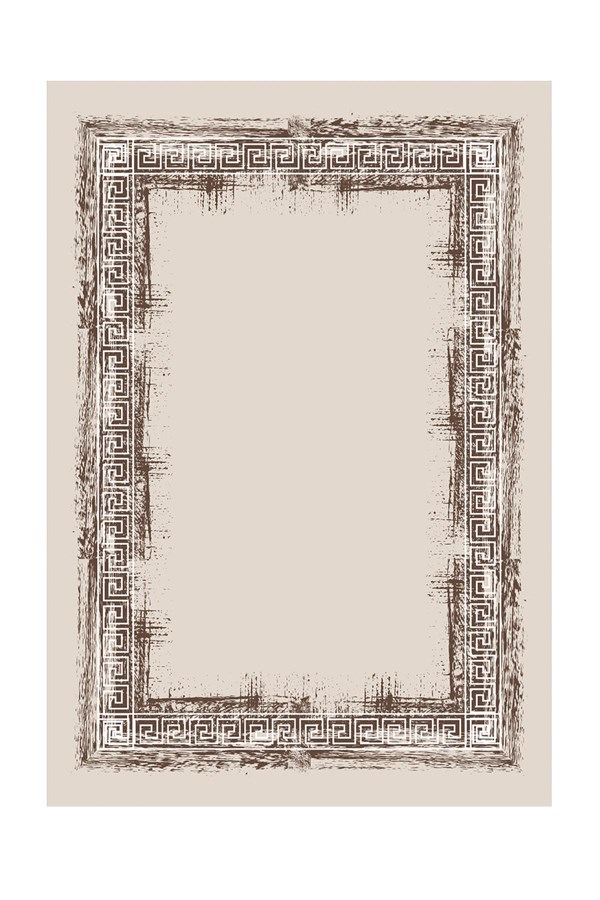 Dijital Baskılı Yıkanabilir Krem Kahverengi Desenli Kaymaz Taban Halı