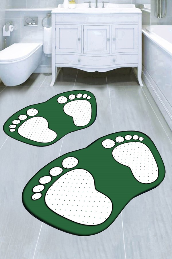 Dekoratif Dijital Baskılı Ayak İzi Desenli Banyo Paspas Takımı