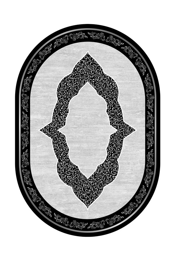 Dijital Baskılı Yıkanabilir Oval Siyah Göbekli Kaymaz Taban Halı