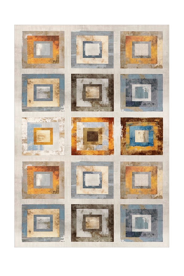 Dijital Baskılı Yıkanabilir Renkli Patchwork Desenli Kaymaz Taban Halı