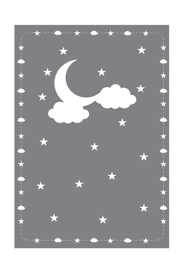 Dijital Baskılı Yıkanabilir Kaymaz Taban Gri Bulut Desenli Çocuk Odası Halısı