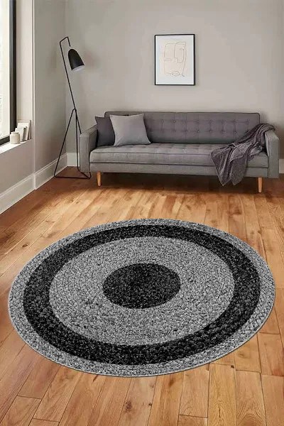 Dijital Baskılı Yıkanabilir Gri Renkli Yuvarlak Kaymaz Taban Halı