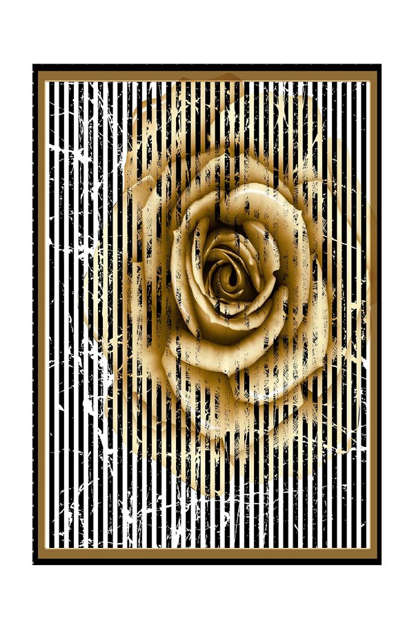 Dijital Baskılı Yıkanabilir Siyah Renkli Gold Gül Desenli Kaymaz Taban Mutfak Halısı