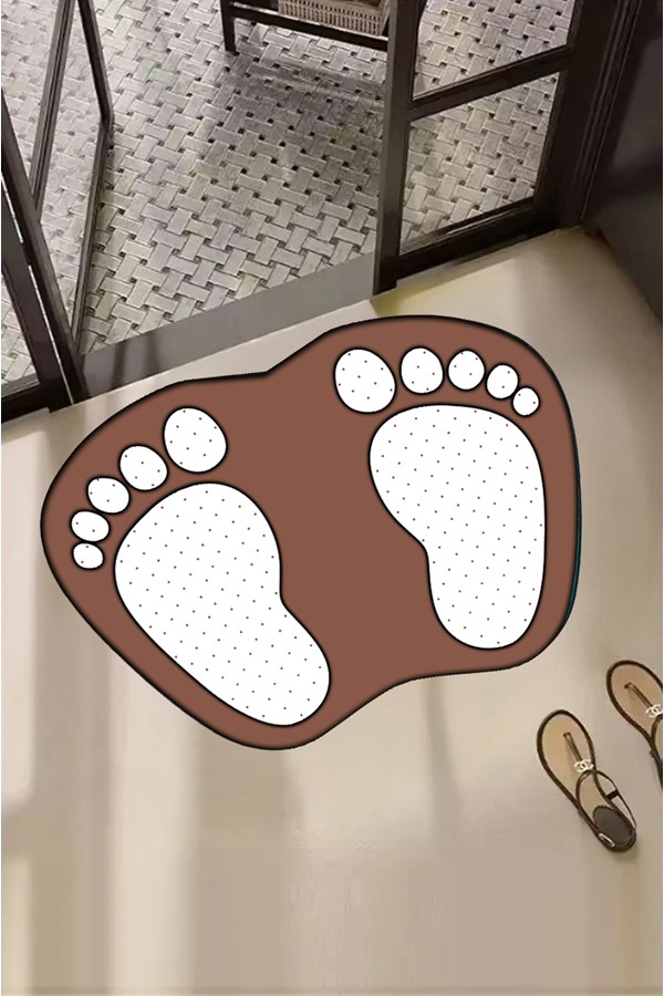 Dekoratif Dijital Baskılı Ayak İzi Desenli Banyo Paspası