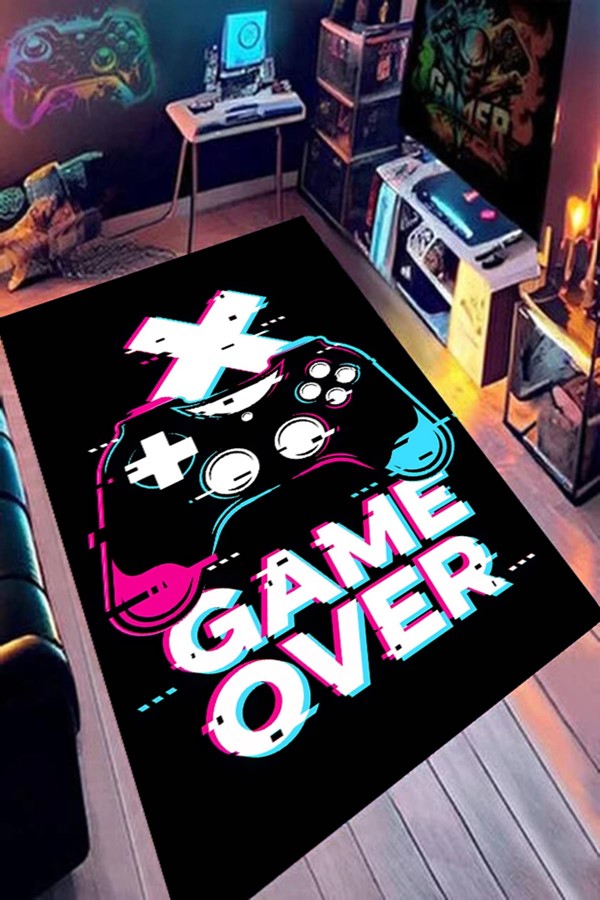 Dijital Baskı Yıkanabilir Game Over Desen Oyuncu Gamer Halı