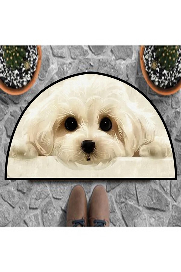 Dekoratif Dijital Baskılı Malta Köpeği Desenli Kapı Önü Paspası