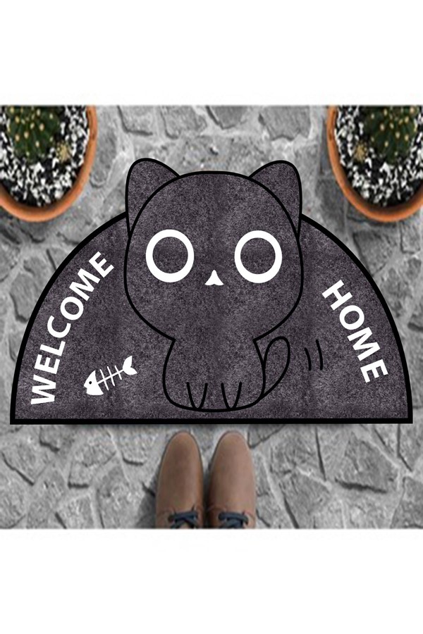 Dekoratif Dijital Baskılı Kedi Desenli Kapı Önü Paspası