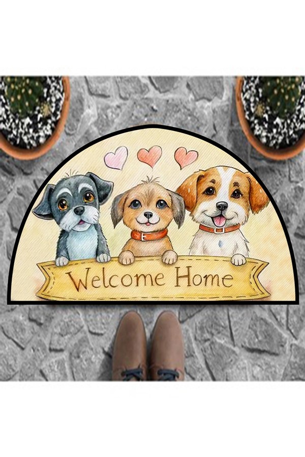 Dekoratif Dijital Baskılı Sevimli Köpek Desenli Kapı Önü Paspası