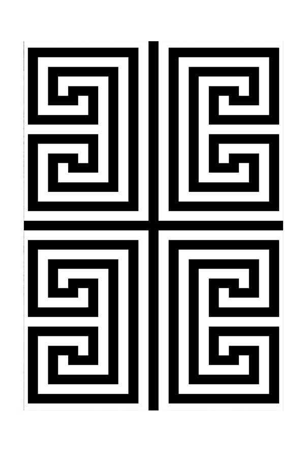 Dijital Baskılı Yıkanabilir Siyah Geometrik Desenli Kaymaz Taban Halı