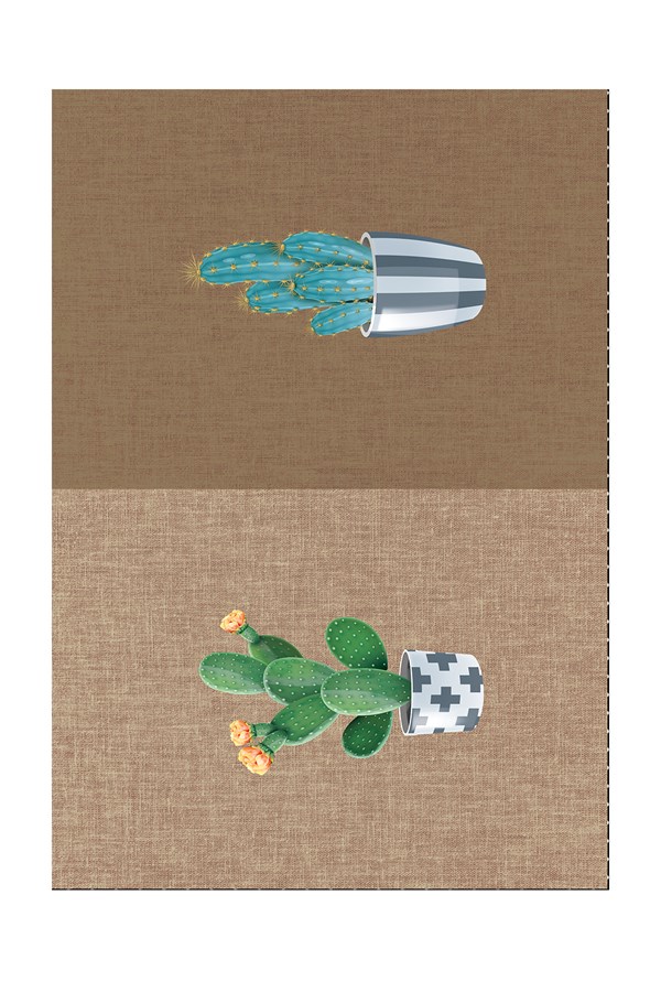 Dijital Baskılı Yıkanabilir Renkli Kaktüs Desenli Kaymaz Taban Mutfak Halısı