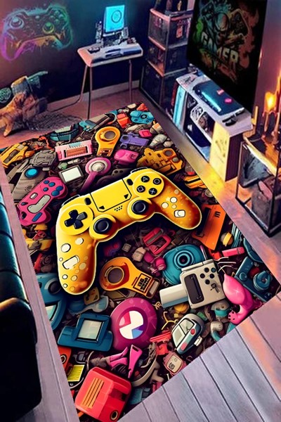 dijital baskı yıkanabilir oyun konsolu desenli gamer halı, oyun konsolu desenli gamer halı