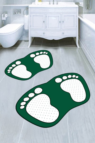 dekoratif dijital baskılı ayak izi desenli banyo paspas takımı, dekoratif dijital baskılı ayak izi desenli banyo paspas takımı